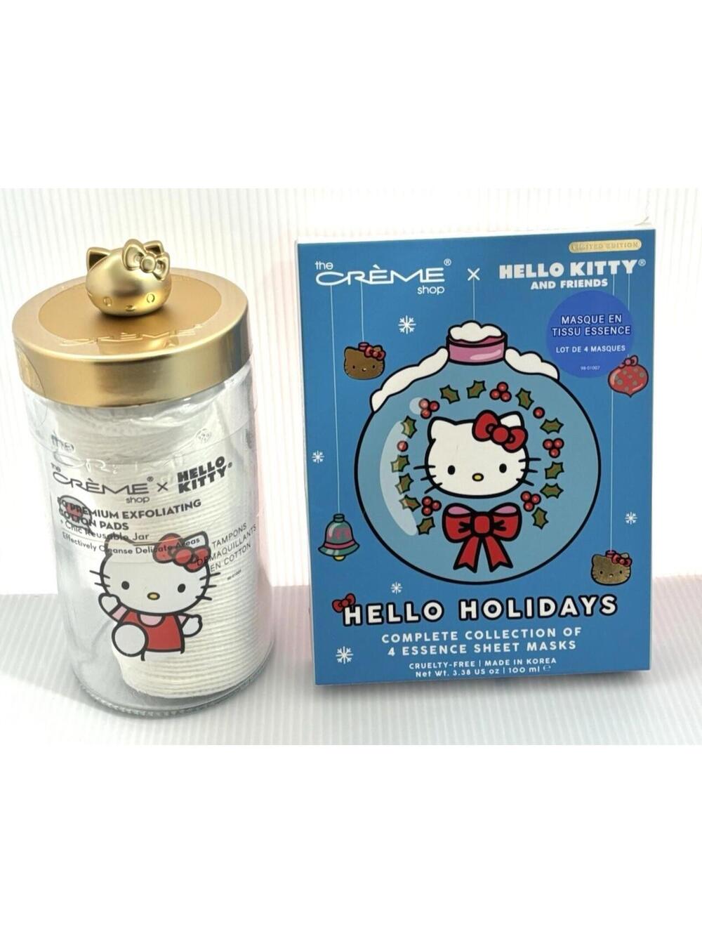Hello Kitty x The Crème Shop Skincare Set 4 Holiday Sheet Masks & Cotton Pad NEW